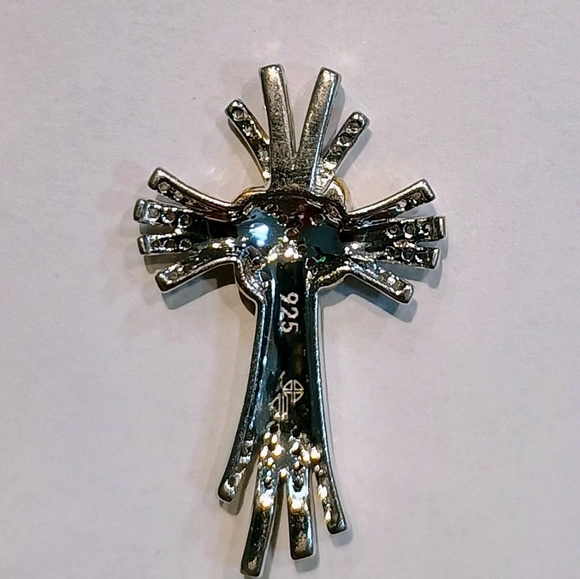 Sterling Silver Gold Plated White Diamond Cross Pendant - Picture 2 of 3
